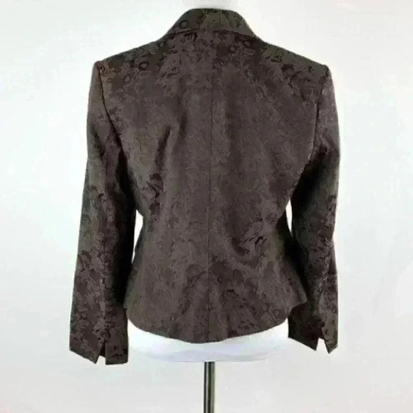 Style and Co petite stretch blazer sz 8p brown floral brocade one button jacket - Picture 6 of 10